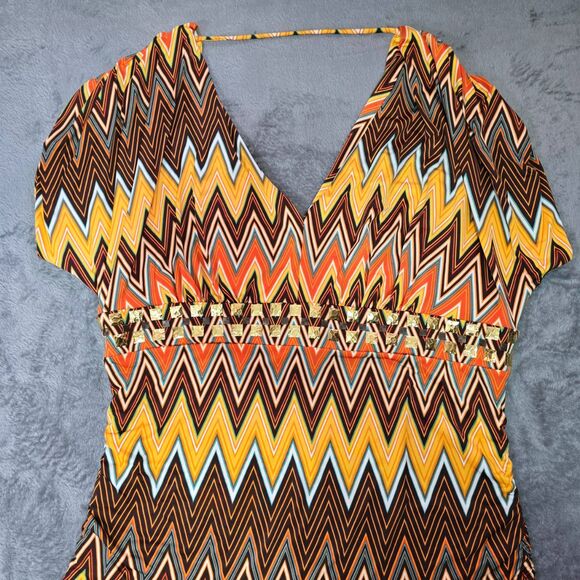 Baby Phat Zigzag Bodycon Dress 1X V-Neck Studded Waist Retro Vibe - Picture 7 of 12